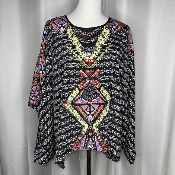 Bisou Bisou Aztec Graphic Oversized Flowy Poncho / Top - Picture 2 of 8